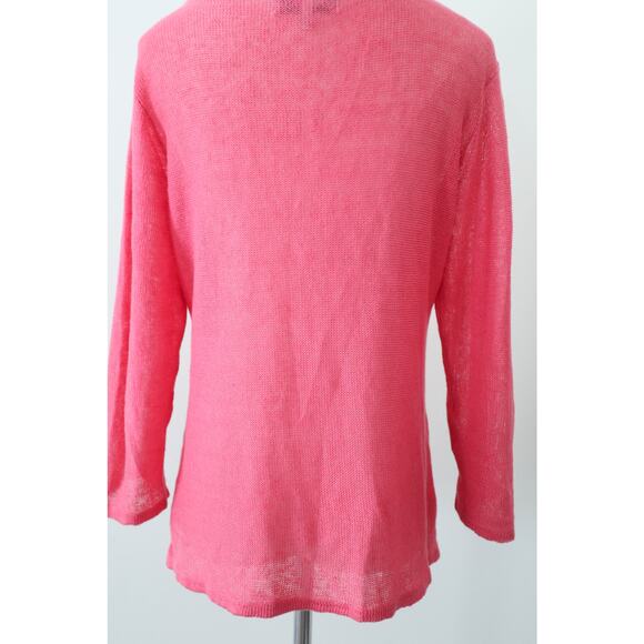 Habitat Size S 100% Linen Draped Neck Knit Blouse 3/4 Sleeve Pink - Picture 9 of 10